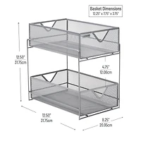 Mind Reader Network Collection 2-Tier Silver Sliding Basket Storage, 2ct.