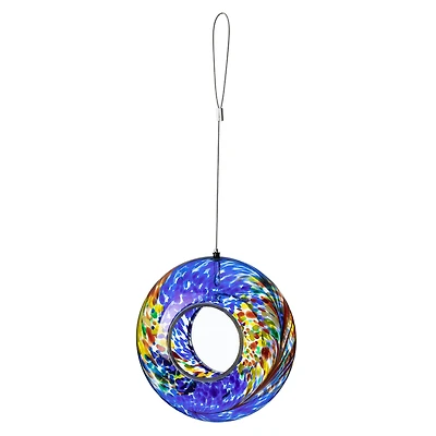 Glitzhome® 7.75" Multicolor Glass Round Hanging Bird Feeder