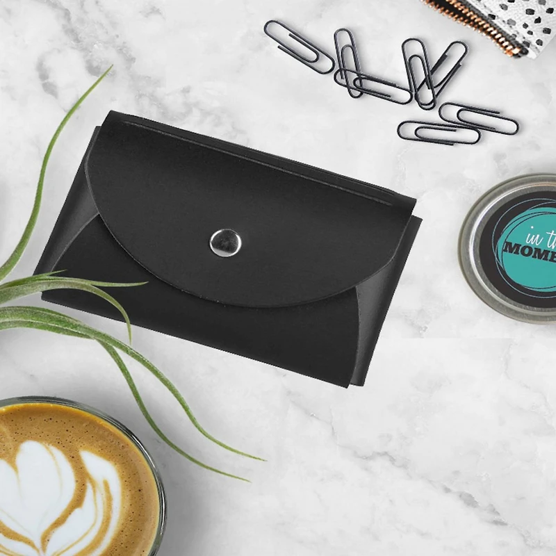 JAM Paper Italian Leather Business Card Holder Case with Round Flap