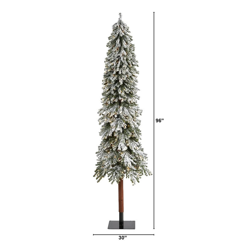 8ft. Pre-Lit Flocked Grand Alpine Artificial Christmas Tree, Clear LED Lights