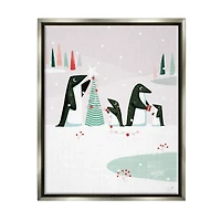 Stupell Industries Penguins Decorating Christmas Tree Framed Floater Canvas Wall Art