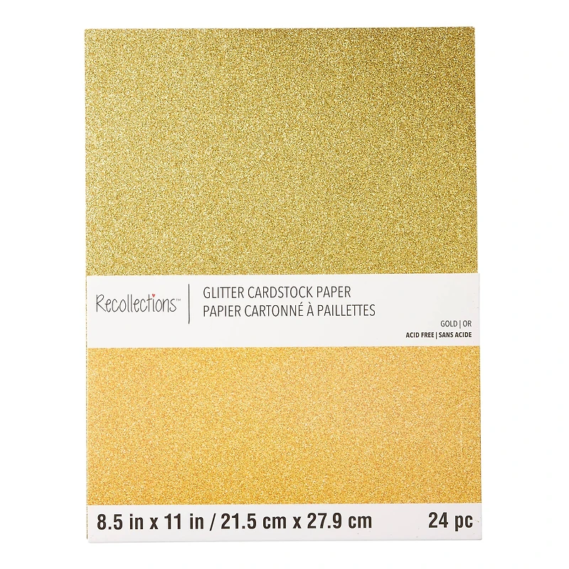 Gold Glitter 8.5" x 11" Cardstock Paper by Recollections™, 24 Sheets