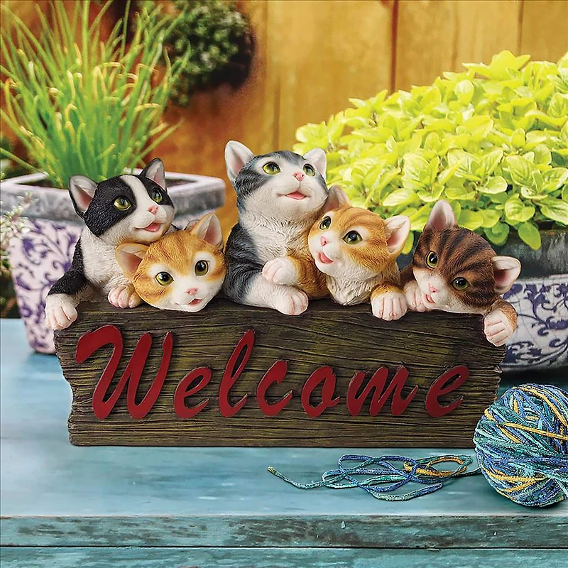 Design Toscano 12" Kitten Kaboodle Cat Welcome Sign