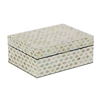 Coastal Rectangular White Wooden Zigzag Decorative Box Set