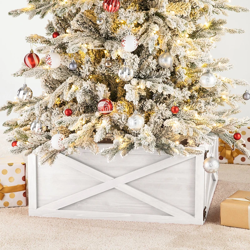 Glitzhome® 26" Washed White Wooden Tree Collar