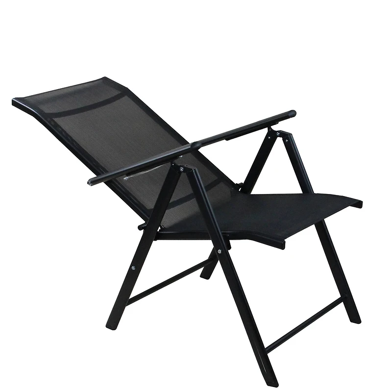 Black Steel & Mesh Foldable Reclining Patio Arm Chair