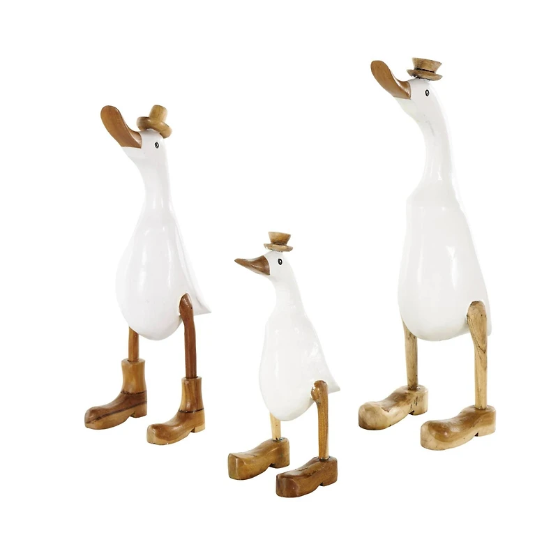 White Bamboo Wood Duck Sculpture Set, 3ct.