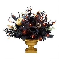 16" Chic Eek Black LED Halloween Centerpiece in Gold Urn