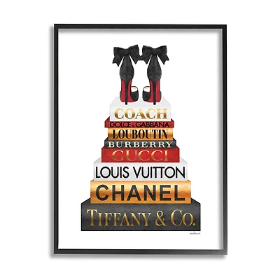 Stupell Industries Designer Bow Heels on Deluxe Glam Bookstack Framed Wall Art