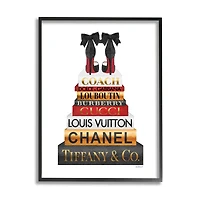 Stupell Industries Designer Bow Heels on Deluxe Glam Bookstack Framed Wall Art