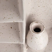 Hello Honey® 8.5" Cream Stoneware Footed Shelf with 4 Compartments & Attached Vase with Reactive Glaze