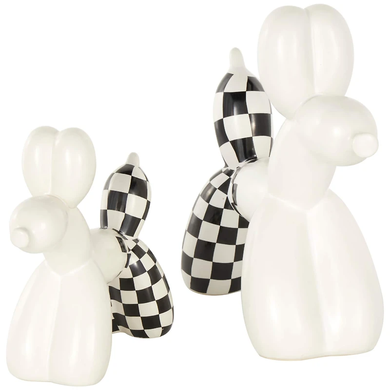 White Ceramic Checkered Dog Balloon Sculpture Set