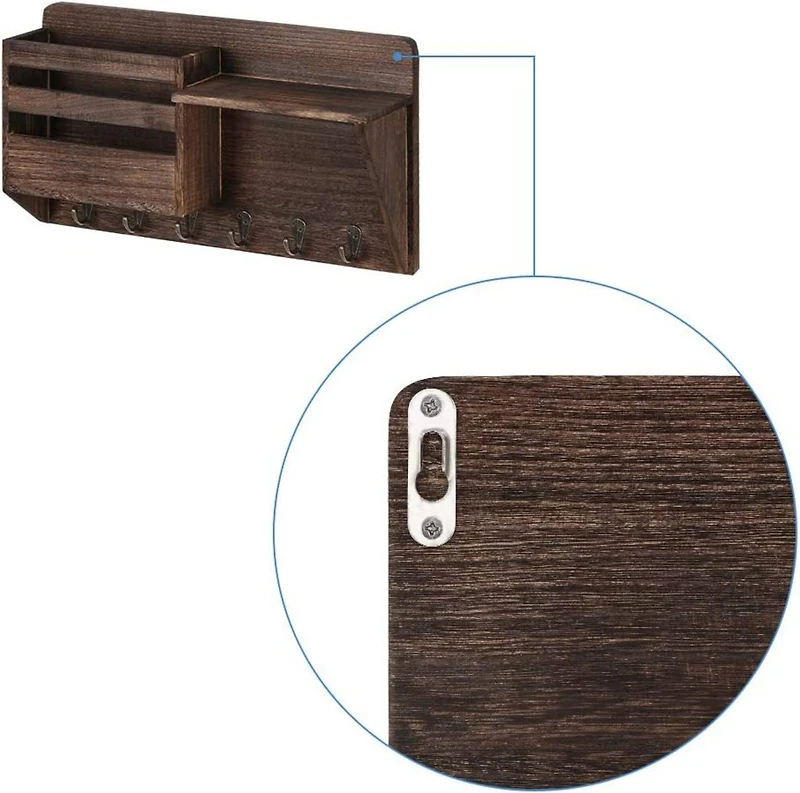 NEX™ 16" Brown Wall-Mounted Mail & Key Holder Organizer with 6 Key Hooks