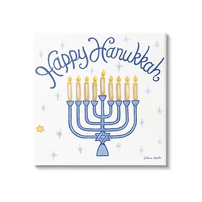 Stupell Industries Festive Happy Hanukkah Menorah Patterned Canvas Wall Art