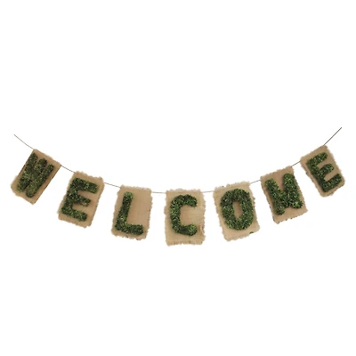 6ft. Cozy Twine Brown & Green "Welcome" Hanging Wall Decoration