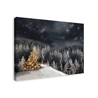 Lit Tree Winter Landscape Canvas Wall Art