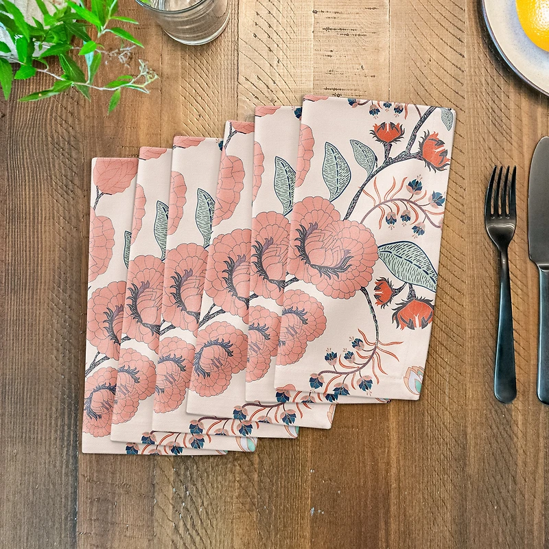 Pink Navy Floral 10" x 10" Cotton Twill Napkin