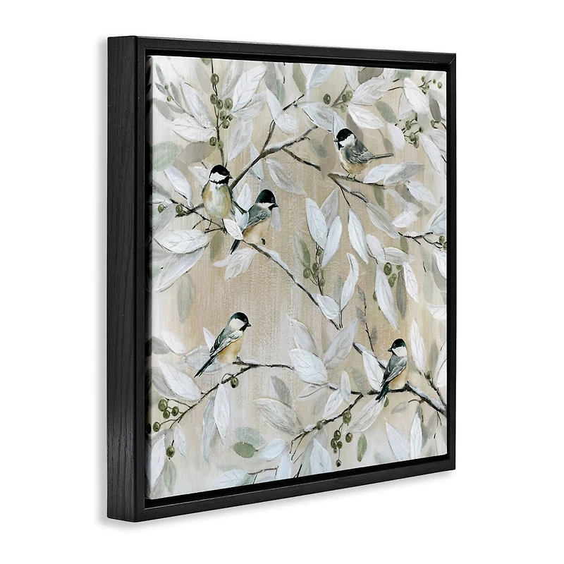 Stupell Industries Chickadee Birds on Branches Floater Framed Art