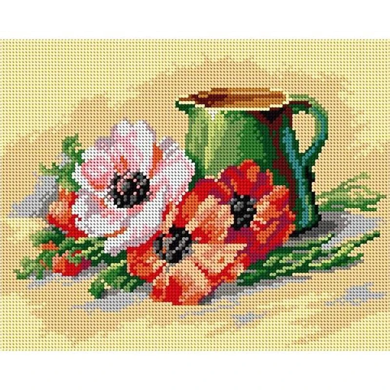 Orchidea Jug & Poppies Gobelin Halfstitch Canvas