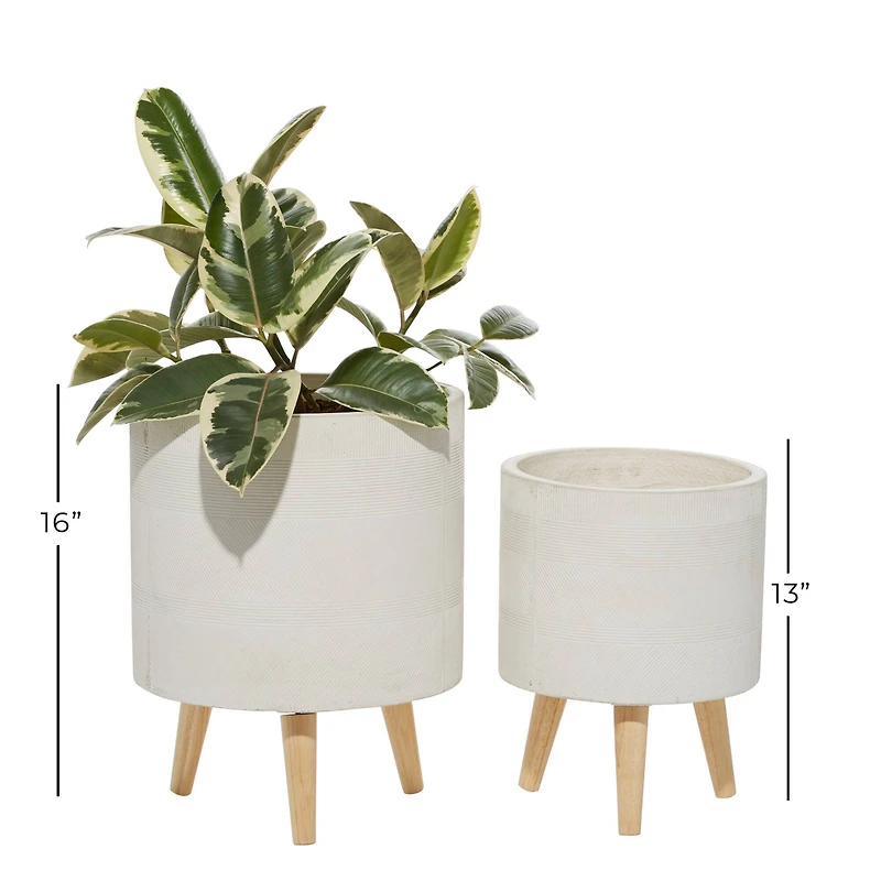 Set of 2 White Polystone Contemporary Planter, 13" 16"