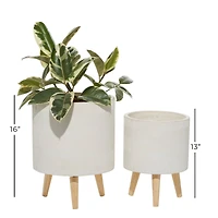 Set of 2 White Polystone Contemporary Planter, 13" 16"