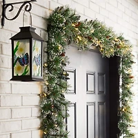 Glitzhome® 9ft. Pre-Lit Frosted Greenery Pinecones Christmas Garlands with Timers, 2ct.