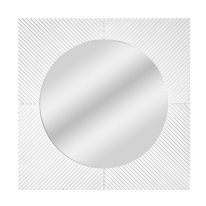 American Art Decor Carved Recollections Box Top Carved Mirror in Distressed White - 24" x 24"