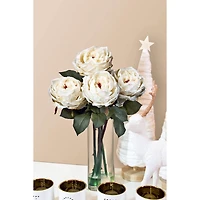 18" White Fancy Rose Arrangement in Glass Cylinder Vase