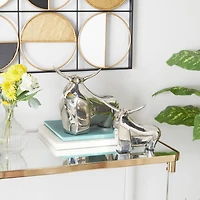 Silver Aluminum Contemporary Bulls Sculpture, Set of 2" 11", 8"