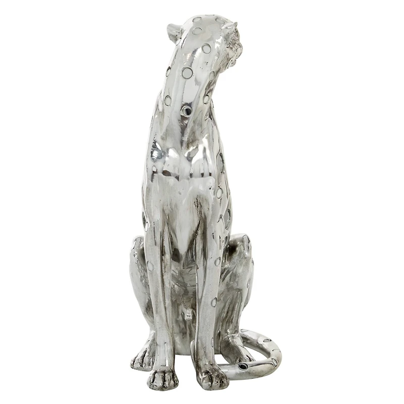 16" Silver Glam Leopard Sculpture