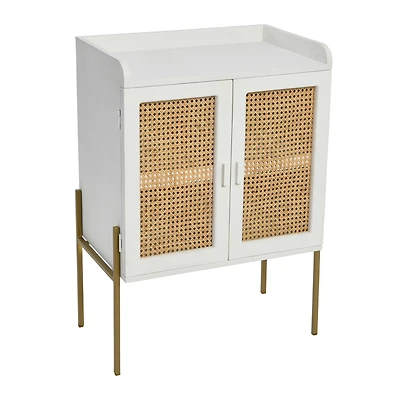 Hello Honey® 36" Boho Solid Wood Bar Cabinet with Metal Legs and Woven Cane Doors