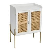 Hello Honey® 36" Boho Solid Wood Bar Cabinet with Metal Legs and Woven Cane Doors
