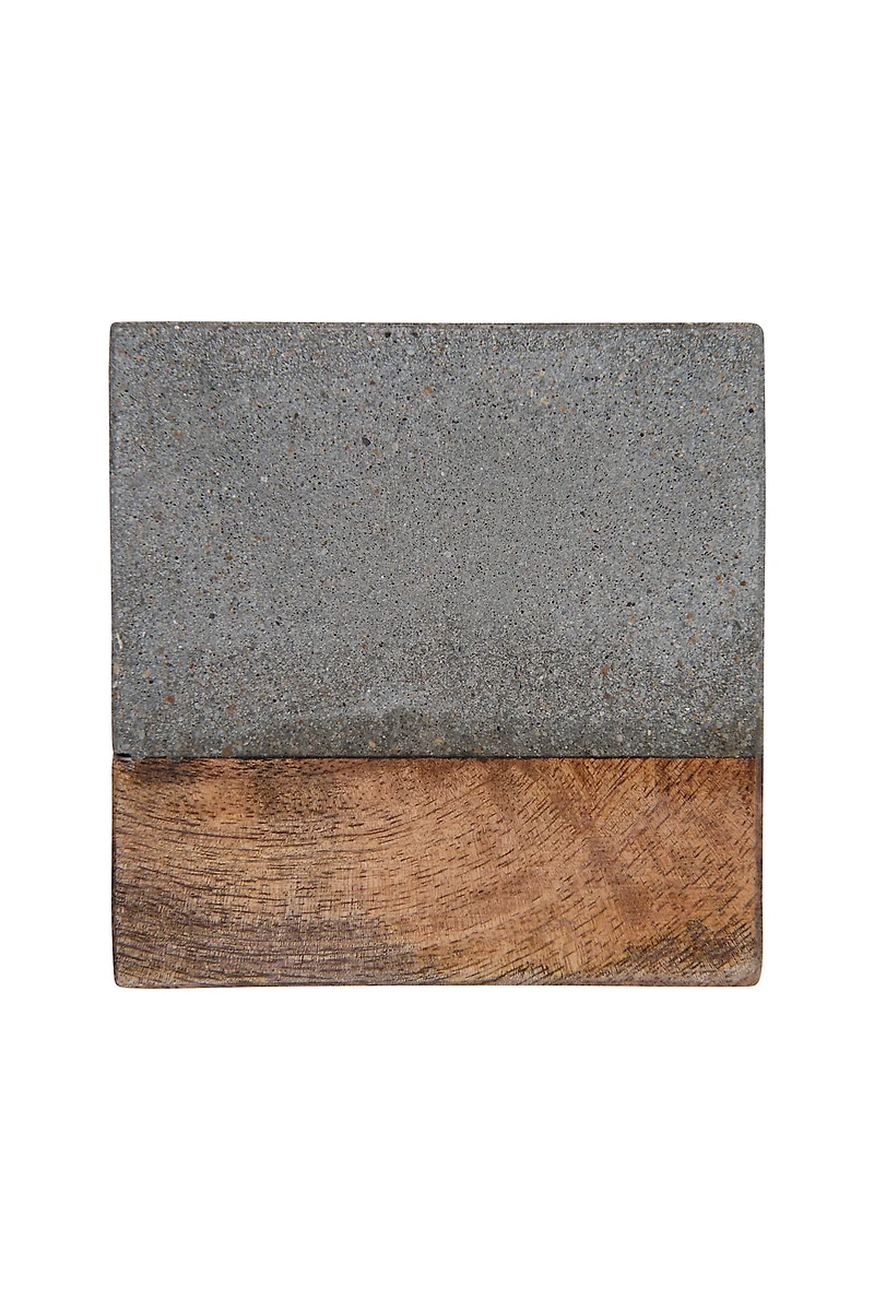 Hello Honey® Square Cement & Wood Coaster Set