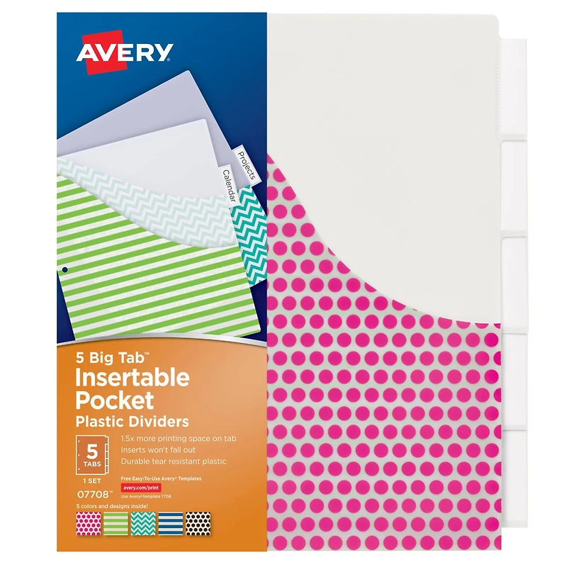 Avery® Big Tab™ Insertable Plastic Dividers with Pockets, 6 Packs of 5