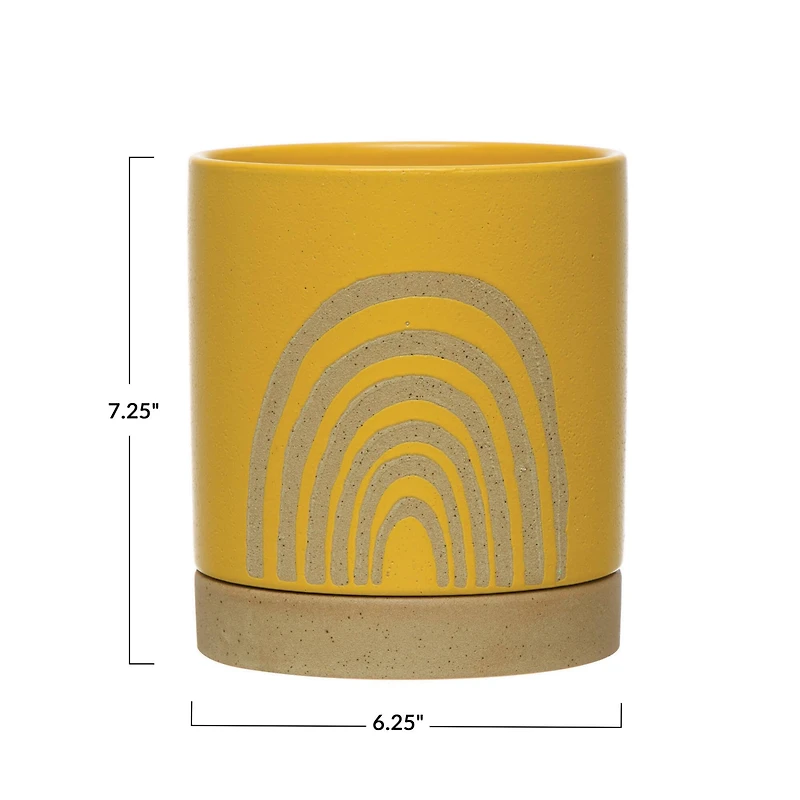 Hello Honey® 7.25" Yellow Stoneware Rainbow Planter & Saucer Set