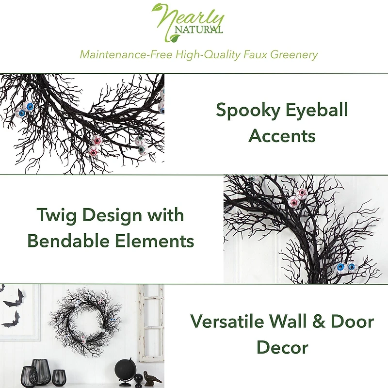 30" Halloween Gazing Eyeballs Twig Wreath