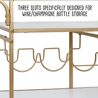 Honey Can Do 3-Tier Gold & White Rolling Bar & Serving Cart with Handles