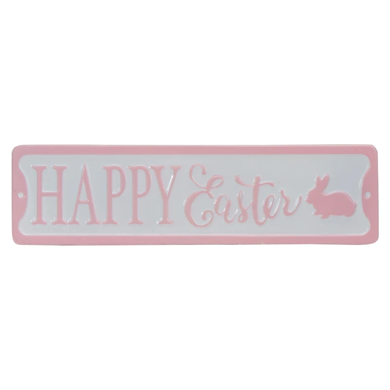 Pink & White Happy Easter Bunny Metal Wall Sign