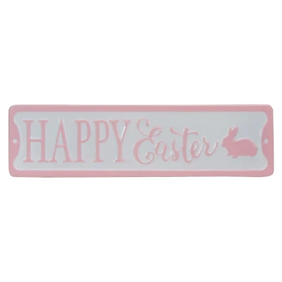 Pink & White Happy Easter Bunny Metal Wall Sign
