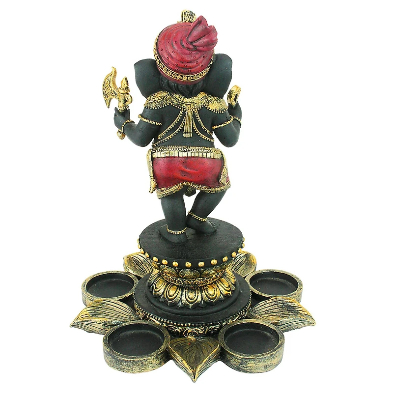 10" Standing Lord Ganesha on Lotus Flower Candle Holder Statue