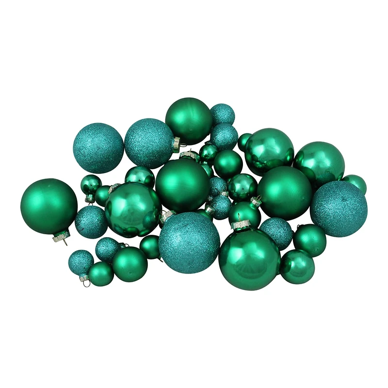40ct. Green 2-Finish Multiple Size Glass Ball Christmas Ornaments