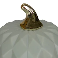 7" Green & Gold Fall Harvest Ceramic Pumpkin Decoration