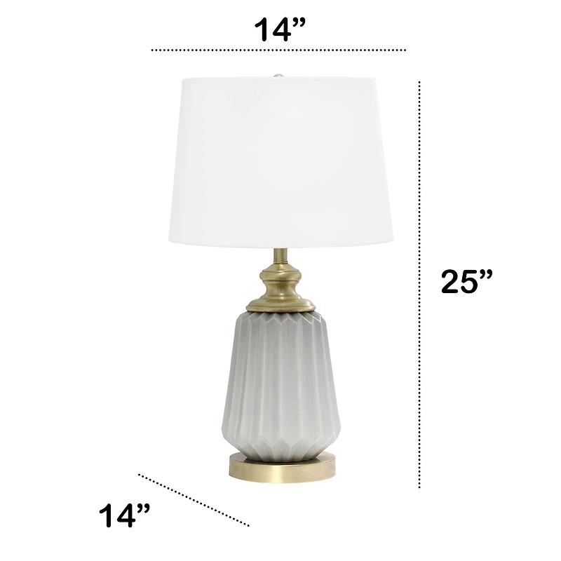 Lalia Home 25" Gray Fluted Ceramic and Metal Table Lamp with White Shade