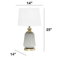Lalia Home 25" Gray Fluted Ceramic and Metal Table Lamp with White Shade