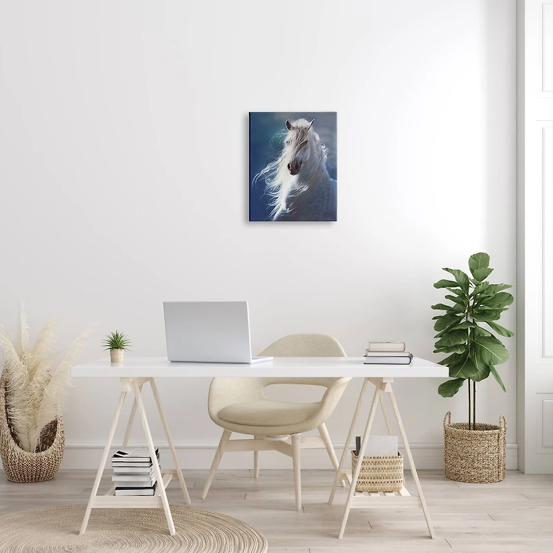 Stupell Industries White Horse with Long Mane Wild Equestrian Portrait Canvas Wall Art