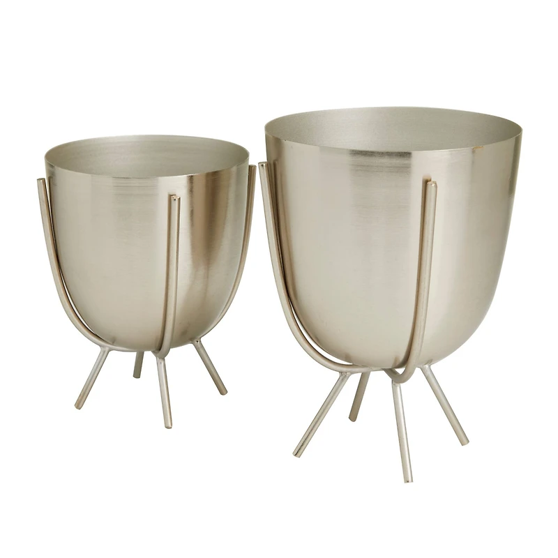 Silver Contemporary Planter, Set of 2" 7", 6"