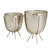 Silver Contemporary Planter, Set of 2" 7", 6"