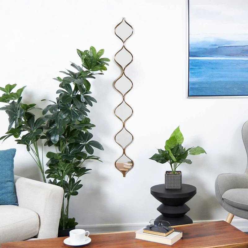 51" Gold Metal Slim Stacked Chain 6-Layer Wall Mirror with Tear Drop Pattern