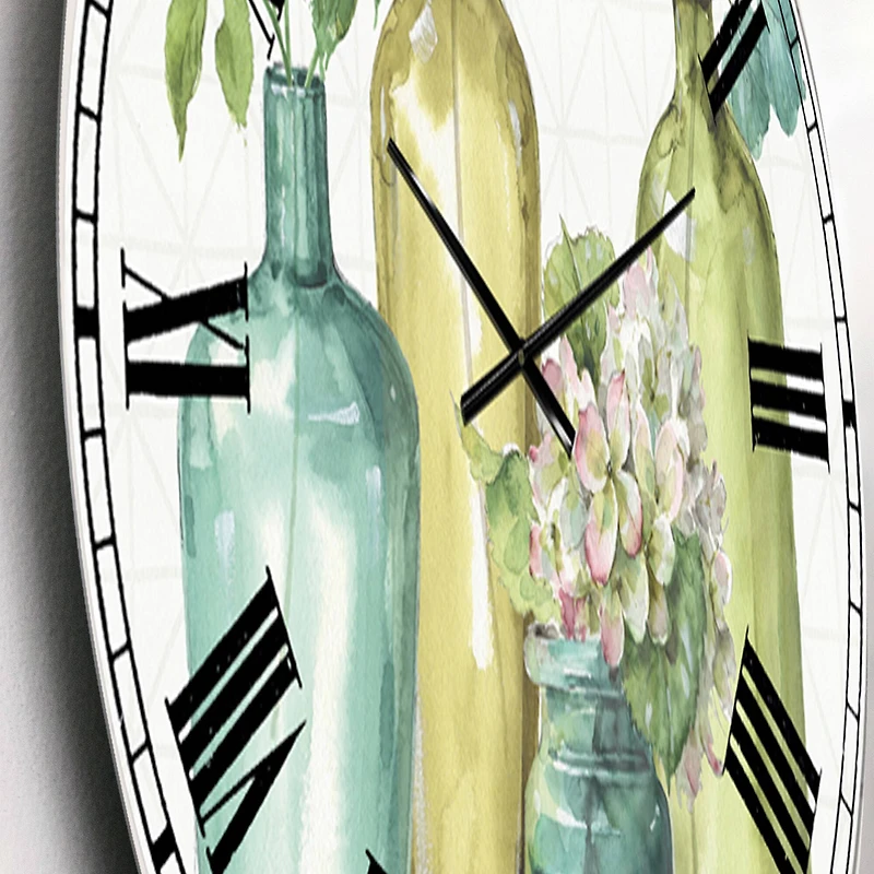 Designart 'Mixed Botanical Green Leaves Viii Farmhouse Wall Clock