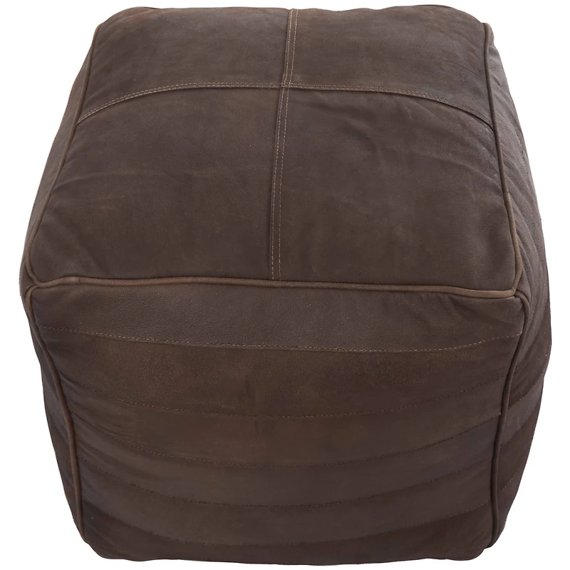 21" Leather Pouf with Linear Panels